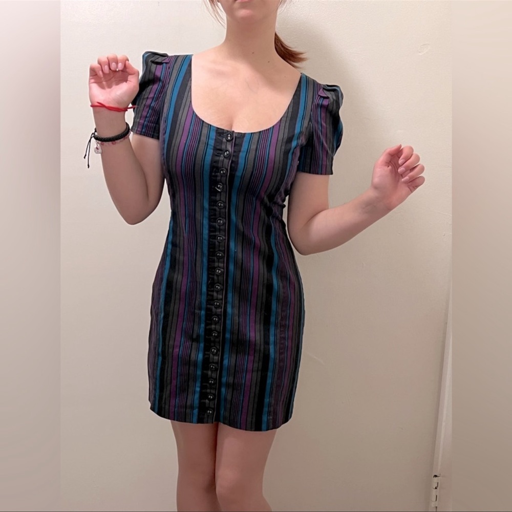 π«SOLDπ« Vintage Betsey Johnson Bustle Dress w/ Corset Tie - Picture 2 of 8